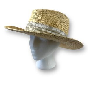 Scala L/XL Handmade Woven Straw Sun Hat Tropical Ribbon Beach Coastal Vacation